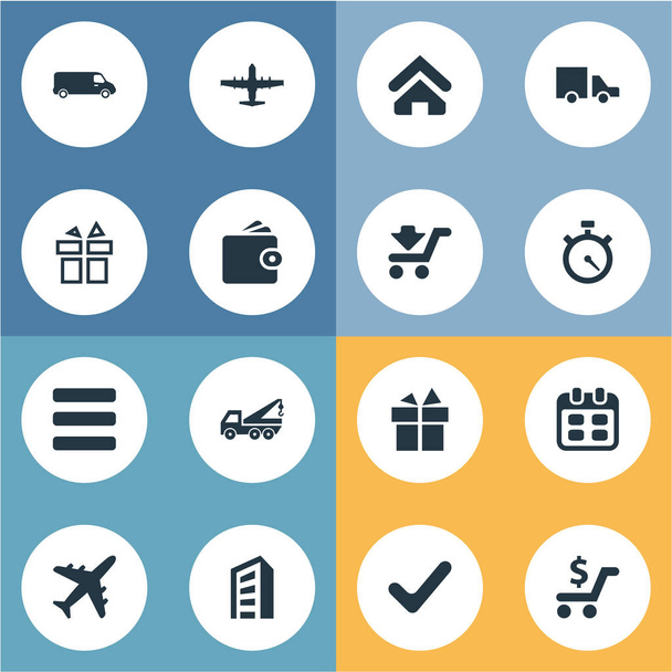 Vector Illustration Set of Simple Carting Icons (en inglés). Elementos Van, Completa, Lista Y Otros Sinónimos Cronómetro, Carro Y Aviación
. - Vector, imagen