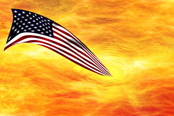 Φωτιά κύκλους ή στροβιλίζεται με σημαία των ΗΠΑ   - Φωτογραφία, εικόνα