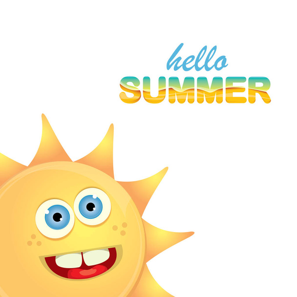 vetor Olá etiqueta de verão com sol brilhante sorridente
 - Vetor, Imagem