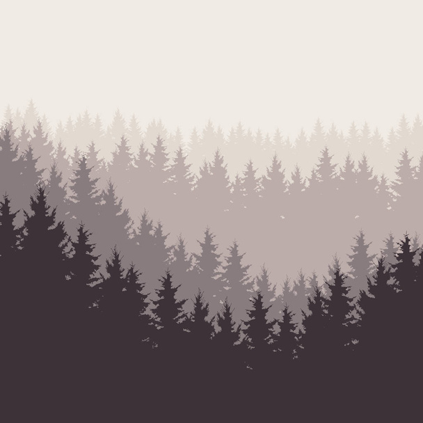 Квадратная векторная иллюстрация леса под серым небом, слоистый
 - Вектор,изображение