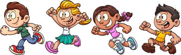 Niños de dibujos animados corriendo
 - Vector, imagen