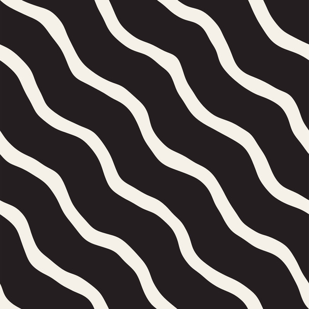 Seamless pattern with hand drawn waves. Abstract background with wavy brush strokes. Black and white freehand lines texture. - Вектор, зображення