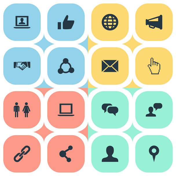 Vector Illustration Set Of Simple Social Icons. Elements Chat, Chain, Publish And Other Synonyms Letter, Profile And User. - Διάνυσμα, εικόνα