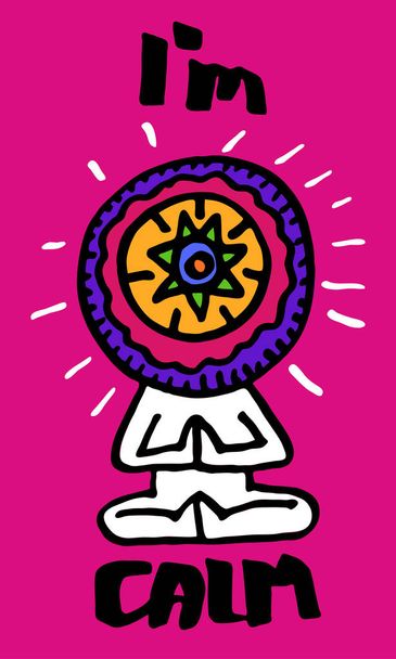 Ilustración vectorial en color. El símbolo del yoga. Un hombre sentado en una pose de loto con un mandala multicolor
 - Vector, imagen