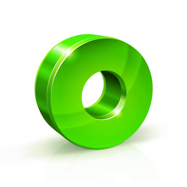 Glossy green Zero 0 number. 3d Illustration on white background. - Vector, Image