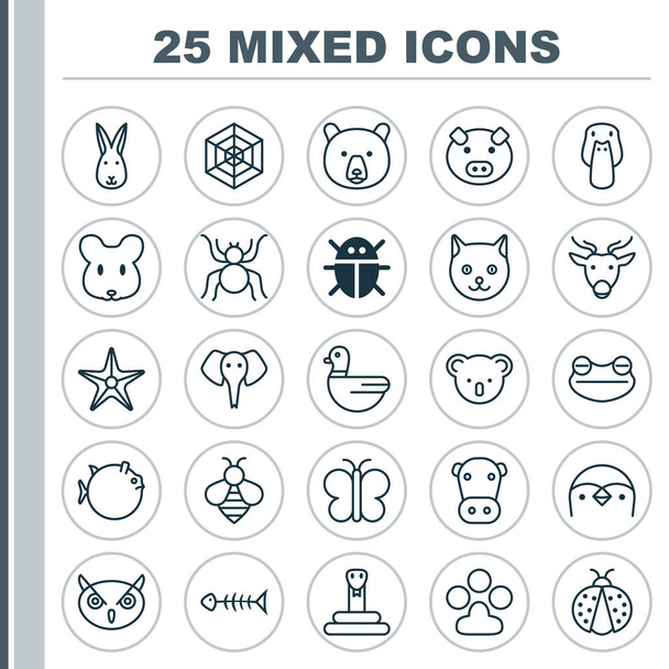 Set de iconos de la naturaleza. Colección de pato, sapo, polilla y otros elementos. También incluye símbolos como Kine, Bear, Cobweb
. - Vector, imagen