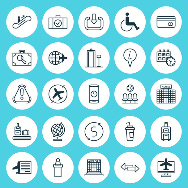 Travel Icons Set. Collection Of Worldwide Flight, Accessibility, Briefcase Scanner and Other Elements. Also Includes Symbols such as Security, Repeat, Moving
. - Вектор,изображение