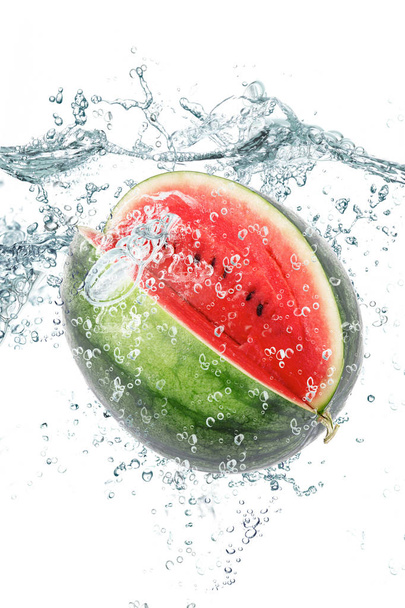 fresh watermelon falling in water - Photo, Image