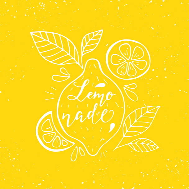 Lemonade lettering and lemons - Vektör, Görsel