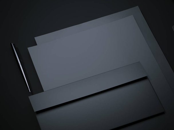 Blank black business mockup with envelope. 3d rendering - Foto, Imagen