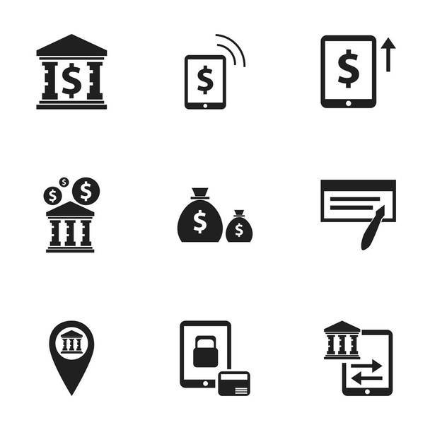 Sada 9 upravitelné finanční ikon. Obsahuje symboly, například peněžní růst, budova, Pinpoint a další. Lze použít pro webové, mobilní, Ui a infografika Design. - Vektor, obrázek
