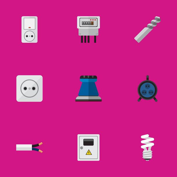 Ensemble de 9 icônes plates électriques modifiables. Comprend des symboles tels que le câble, la prise, le panneau et plus encore. Peut être utilisé pour le Web, mobile, interface utilisateur et infographie
. - Vecteur, image