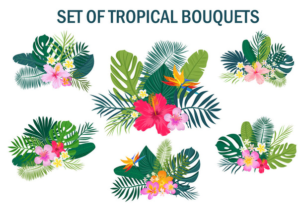 Palmiye yaprakları ve çiçekleri ile tropikal seamless modeli - Vektör, Görsel