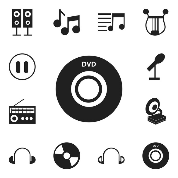 Set von 12 editierbaren Musik-Icons. beinhaltet Symbole wie Audio-Notizen, Headsets, Phonographen und mehr. kann für Web-, Mobil-, UI- und Infografik-Design verwendet werden. - Vektor, Bild