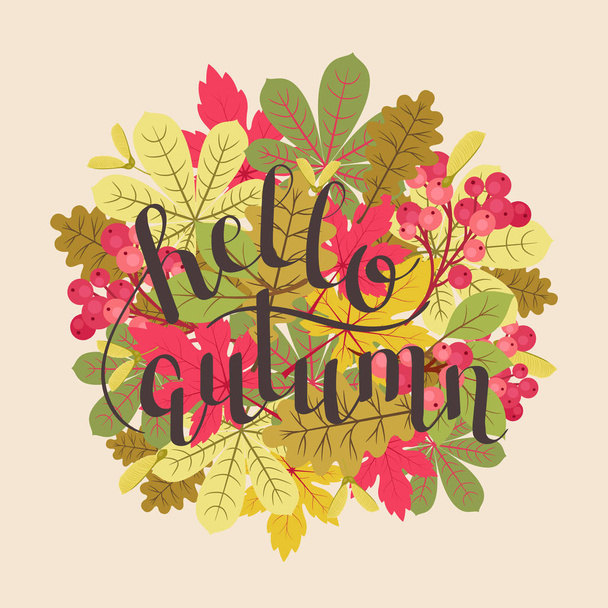 Hello autumn/fall inspirational quote - ベクター画像