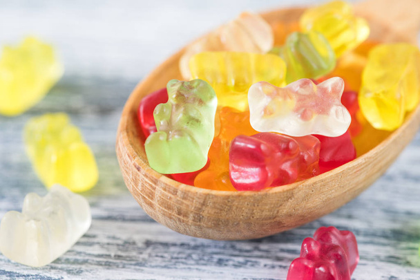 Close-Up van kleurrijke Candy. Samenstelling met lekkere gelei snoepjes - Foto, afbeelding