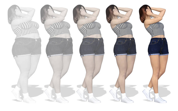 υπέρβαροι vs slim νεαρή γυναίκα - Φωτογραφία, εικόνα