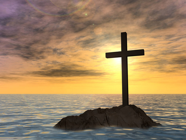 cruz cristã de pé sobre a rocha
 - Foto, Imagem