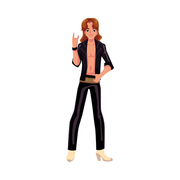 Young man wearing leather clothes dressed as glam rock star - Vector, imagen