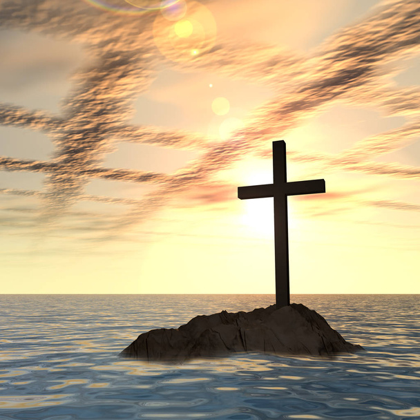 Kristitty risti seisoo kivellä
 - Valokuva, kuva