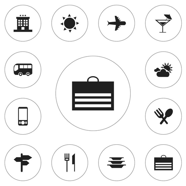 Set van 12 bewerkbare reizen iconen. Bevat symbolen zoals de Luxe Inn, bestek, Trading tas en meer. Kan worden gebruikt voor Web, Mobile, Ui en Infographic Design. - Vector, afbeelding