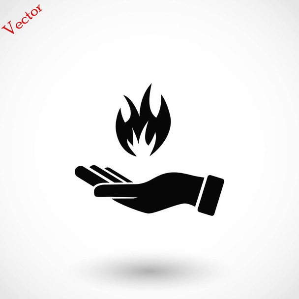 Hand hält eine Feuer-Ikone - Vektor, Bild