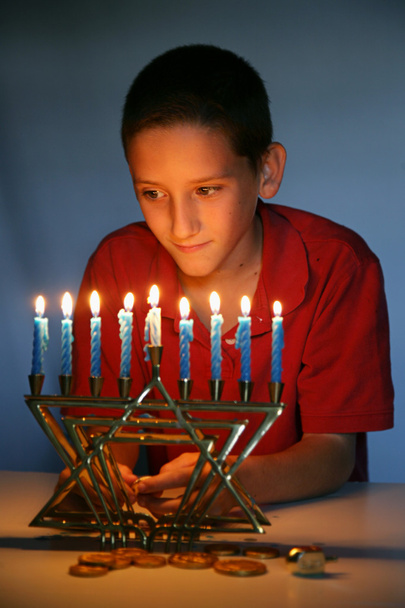 Young Boy With Hanukkah Menorah - Photo, Image