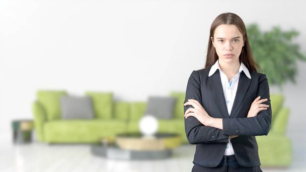 Young Business woman over interior background - Foto, Imagen