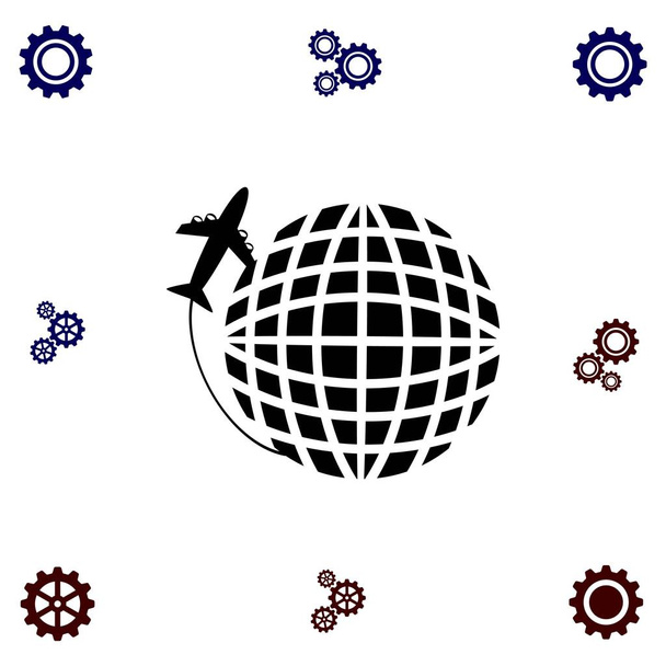 Földgömb és sík utazás vektor ikon - Vektor, kép