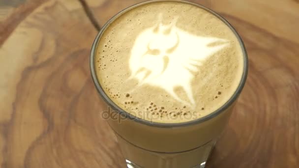 Latte glass with cat art. - Footage, Video