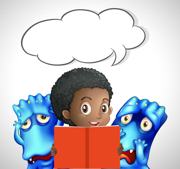 Φούσκα ομιλία πρότυπο με κορίτσι και τέρατα ανάγνωση - Διάνυσμα, εικόνα