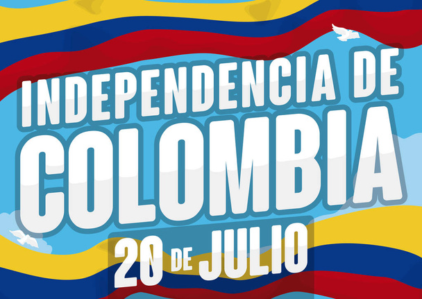 Wapperende vlaggen in de hemel voor Independence Day in Colombia, Vector Illustratie - Vector, afbeelding