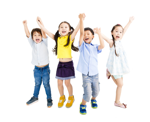 Grupo de crianças felizes pulando e dançando
 - Foto, Imagem