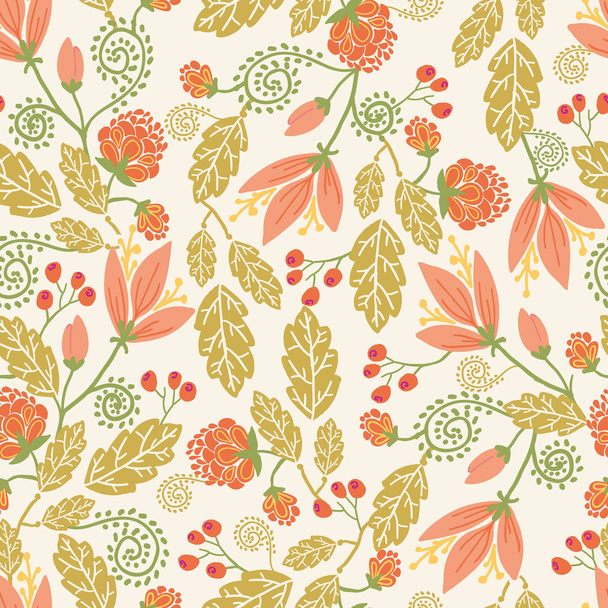 Spring flowers and berries seamless pattern background - Vektör, Görsel