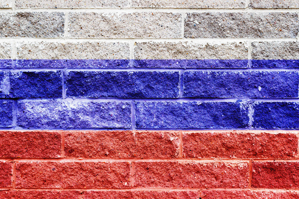 Russian flag painted on a gray stone bricks wall - Photo, Image