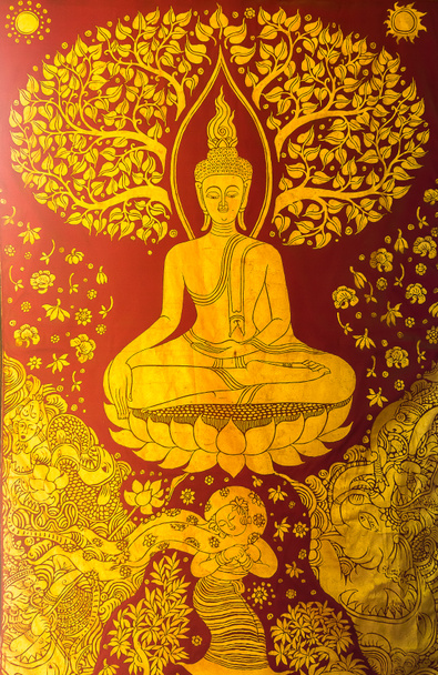 antiguo mural tailandés en la pared en templo de buddha
 - Foto, imagen
