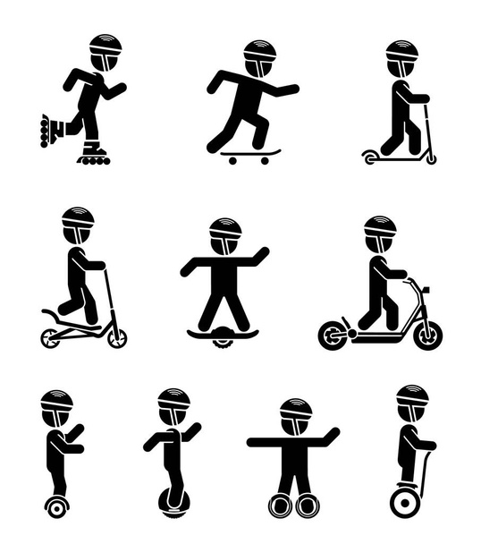 Conjunto de pictogramas representando crianças montando todos os tipos de modo
 - Vetor, Imagem