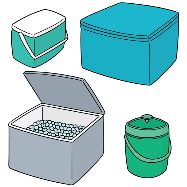 векторный набор ледяной коробки и ведра со льдом
 - Вектор,изображение