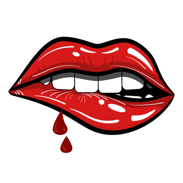 Lábios mordendo com gotas de sangue
 - Vetor, Imagem