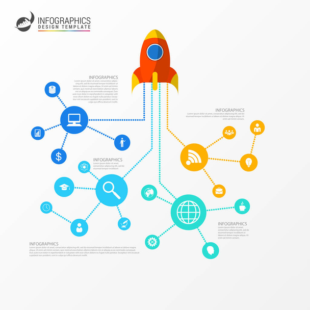infographic template. Business network concept with rocket - Vetor, Imagem