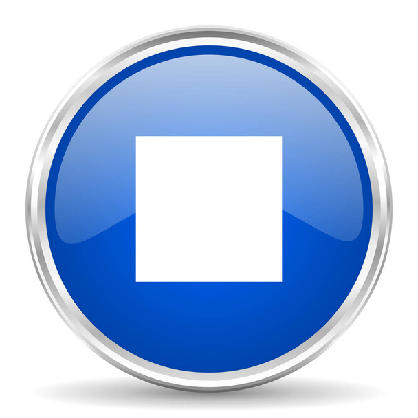Stop blue glossy vector icon. Chrome border round web button. Silver metallic pushbutton. - ベクター画像