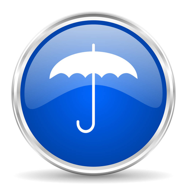 Umbrella blue glossy vector icon. Chrome border round web button. Silver metallic pushbutton. - Wektor, obraz