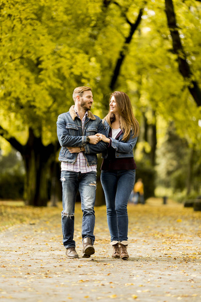 Loving couple in the autumn park - Φωτογραφία, εικόνα