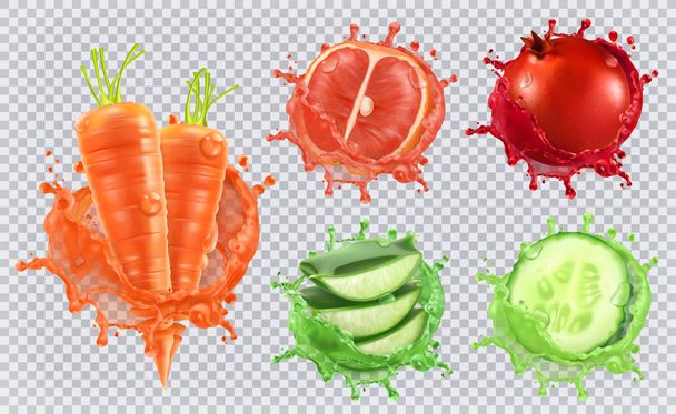 Various fresh fruits and vegetables in splash - Vector, Image