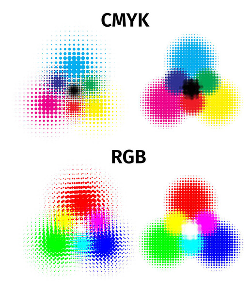 RGB- en CMYK-halftone vector illustratie kleur - Vector, afbeelding