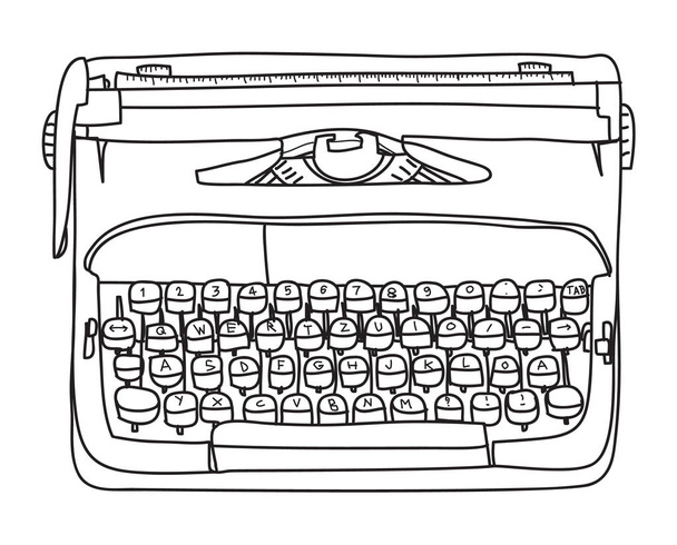 Lavorare macchina da scrivere disegnato a mano vettore carino linea arte illustrazione
 - Vettoriali, immagini