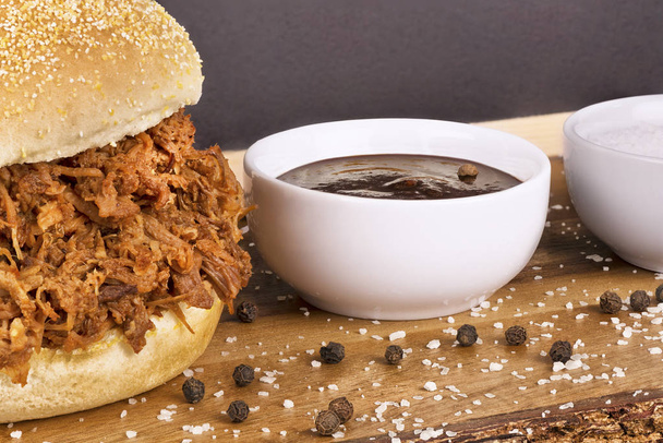 Close up on pulled pork sandwich - Photo, Image