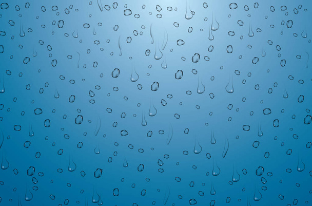 Realistic Water Drops on Blue Background. - Vector, Image