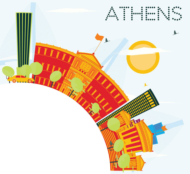 Atenas Skyline com edifícios de cores, céu azul e espaço de cópia
. - Vetor, Imagem