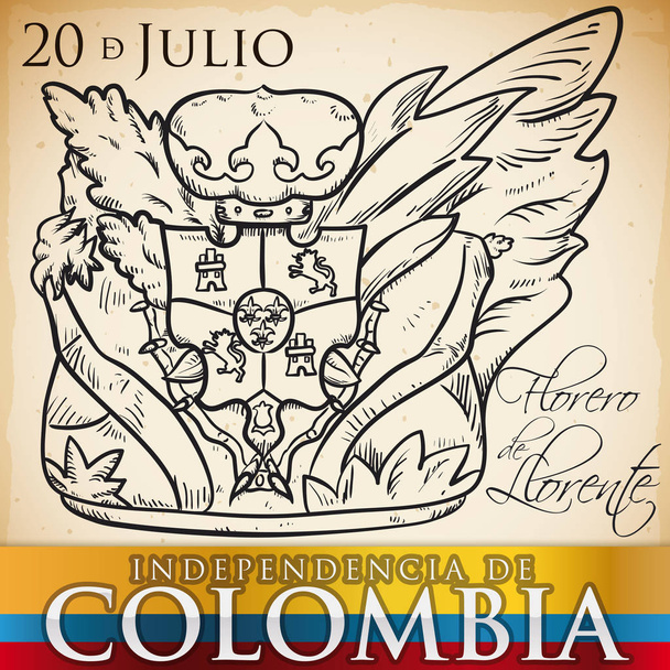 Florero de Llorente Dibujado a Mano Roto para el Día de la Independencia de Colombia, Vector Ilustración
 - Vector, Imagen
